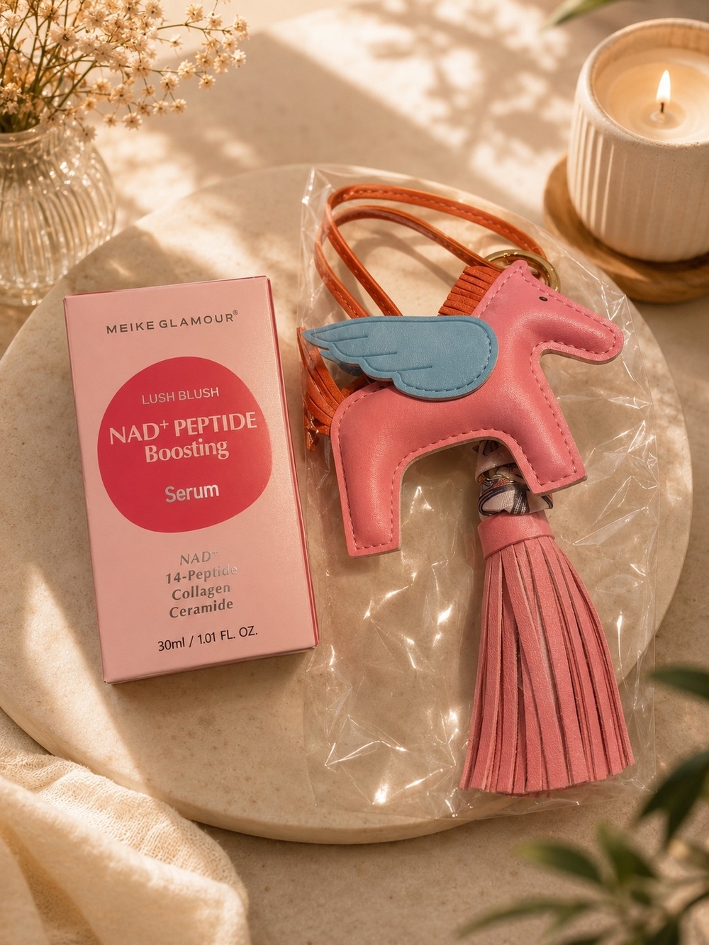 Meike Glamour NAD Peptide Boosting Serum And Pegasus Tassel Bag